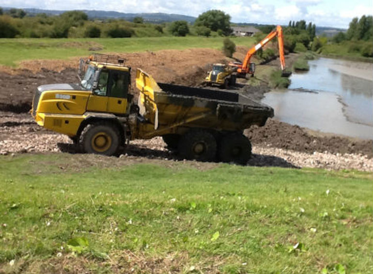 Work being carried out for flood water storage lagoon on the Wentlooge levels Work being carried out for flood water storage lagoon on the Wentlooge levels
