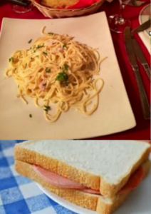Carbonara and a ham sandwich