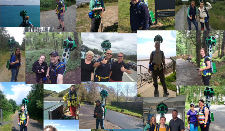 Collage of NRW staff using the Street View Trekker Collage of NRW staff using the Street View Trekker