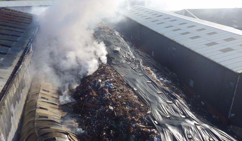 Aerial view of Lancashire Fuels 4 U while on fire Aerial view of Lancashire Fuels 4 U while on fire