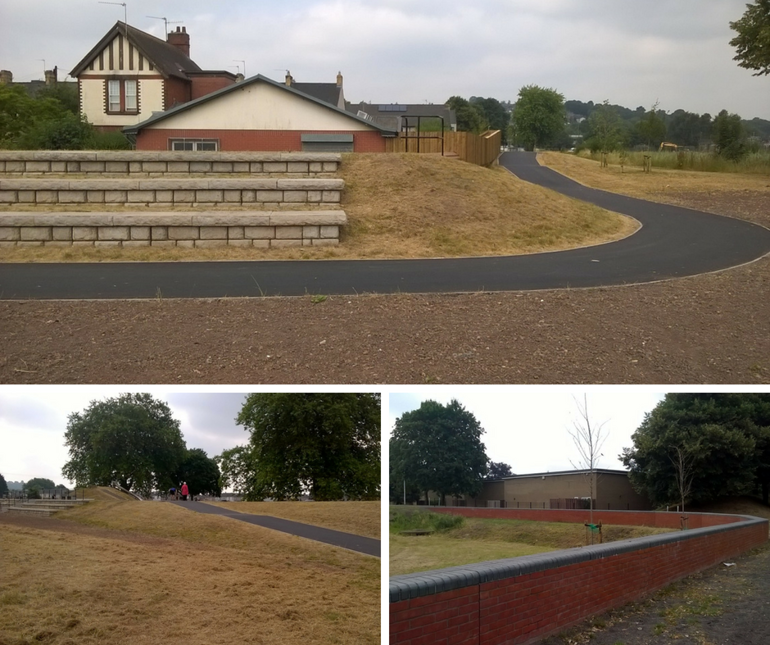 Images of the new flood embankment and seated terraces, a new playing area and a flood wall Images of the new flood embankment and seated terraces, a new playing area and a flood wall