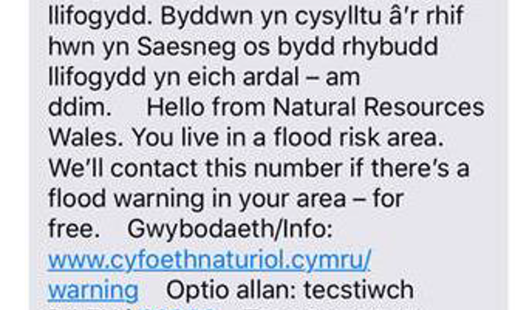Flood warning text Flood warning text