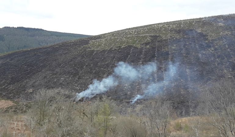 Fire on hillside at Penhydd, Afan Forest Park